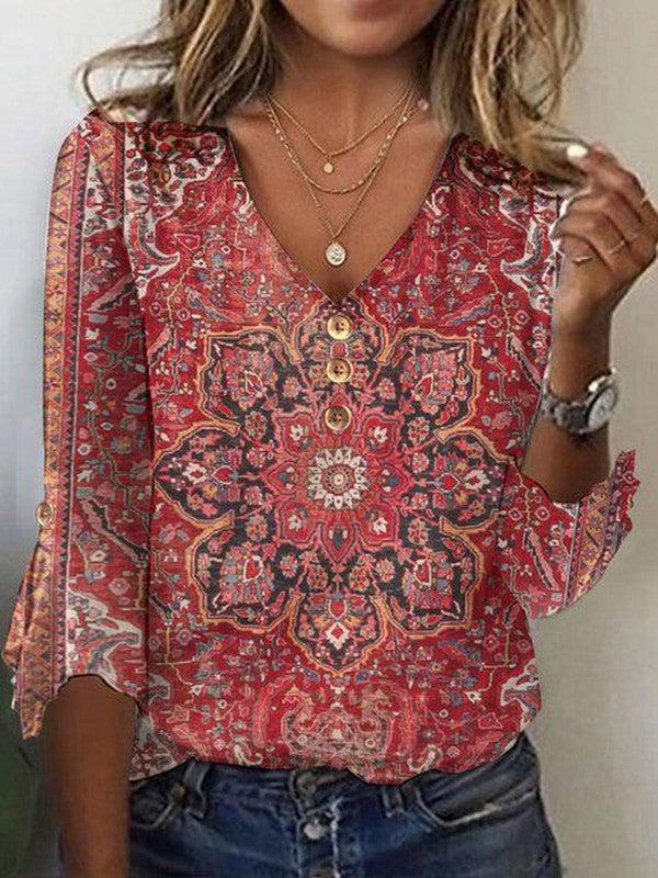 Arabella | Red Print Classic Top